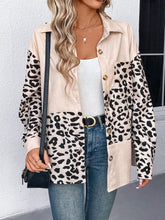 LUNE Women's Vintage Leopard Print Contrast Color Block Corduroy Collar Button Front Pocket Casual/Work Wear Shirt,